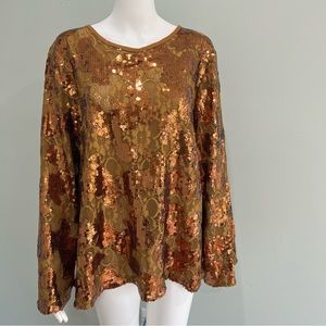 LA BELLUM by Hillary Scott Sequin Top 2X Plus Size Bronze Cooper Brown